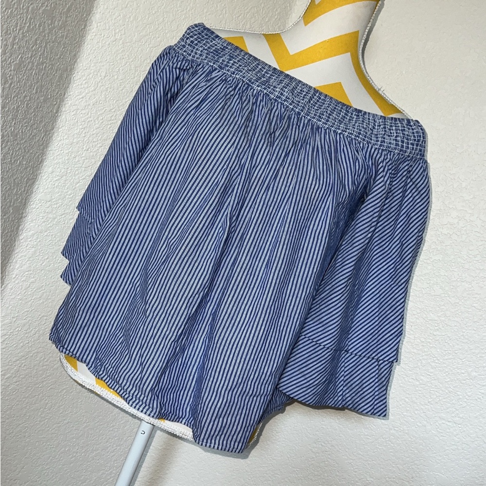 INC International Concepts Blue Striped Off-Shoulder Top